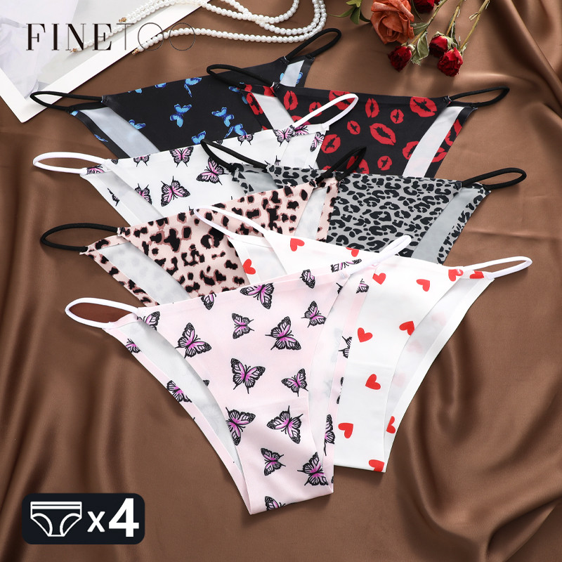 4Pcs/Set Graphic Print Briefs Women Seamless Ultra-Thin Panties Low Waist Leopard Love Underwear