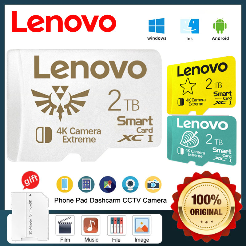 Original Lenovo 2TB Micro TF SD Card SD Card TF/SD 128GB 512GB MicroSD Mini Memory Card Class10 For