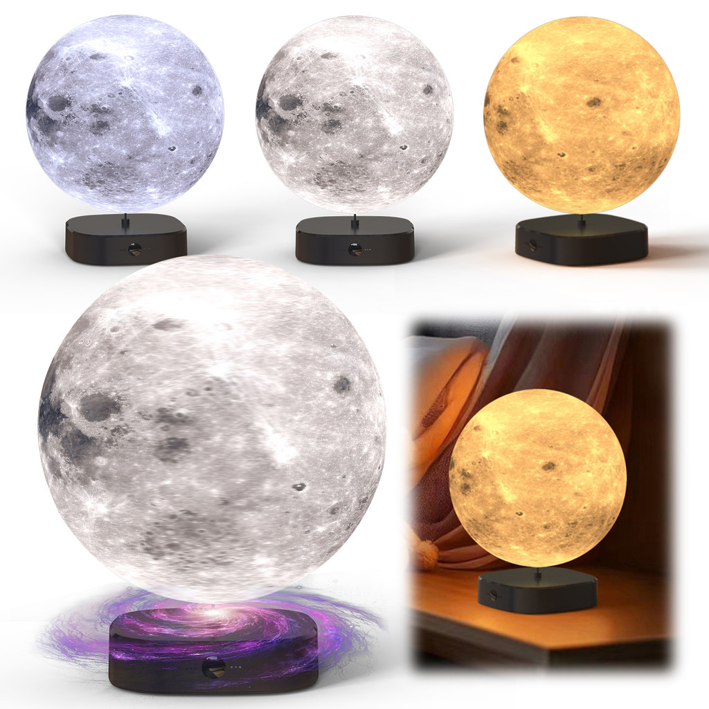 New Levitating Moon Lamp, Magnetic Floating Moon Lamp Spinning Luna Night Light with 3 Color Modes,