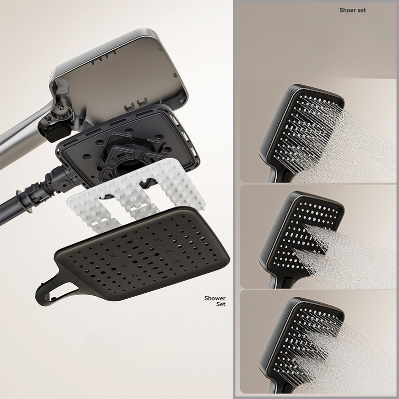 Space Aluminum Bathroom Shower Faucet Set Rainlfall Pressurized Shower System Four Ways Water Outlet