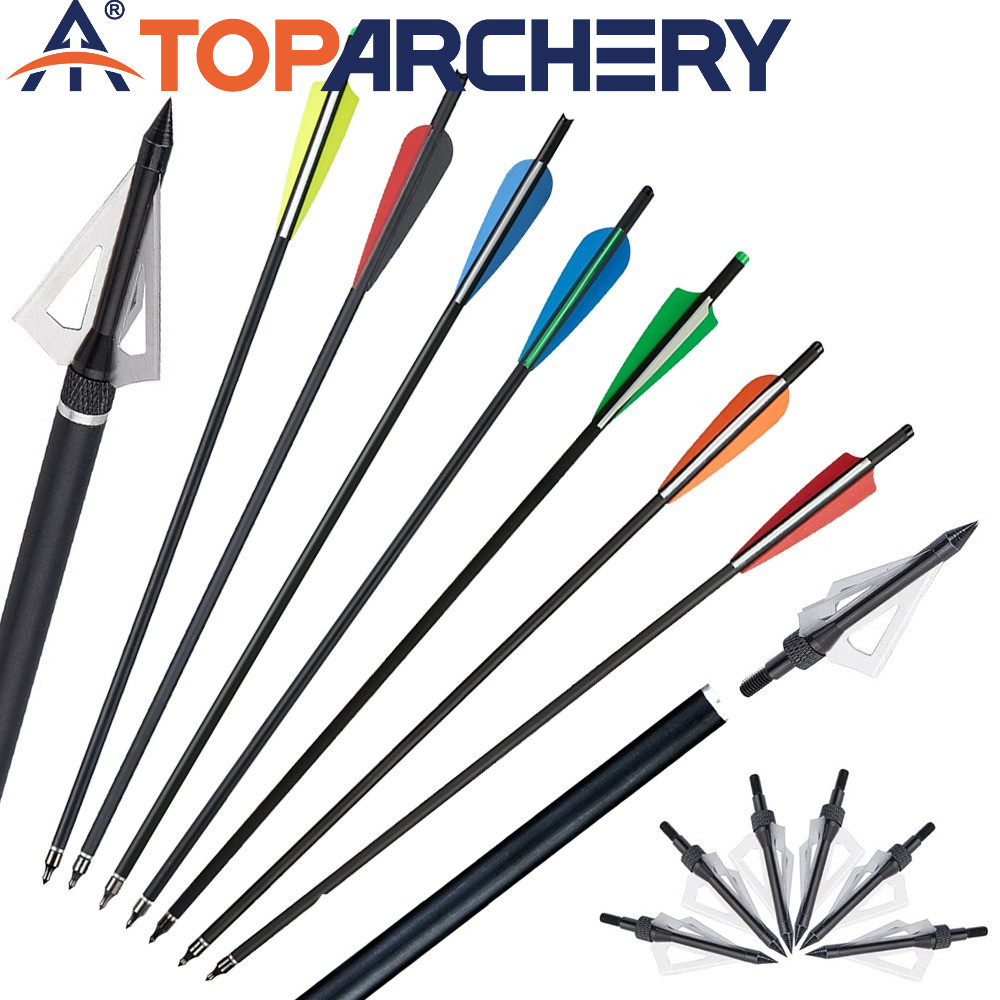 20" Carbon Crossbow Bolts with Sharp Field Points for Hunting, Target Practice & Outdoor Sports