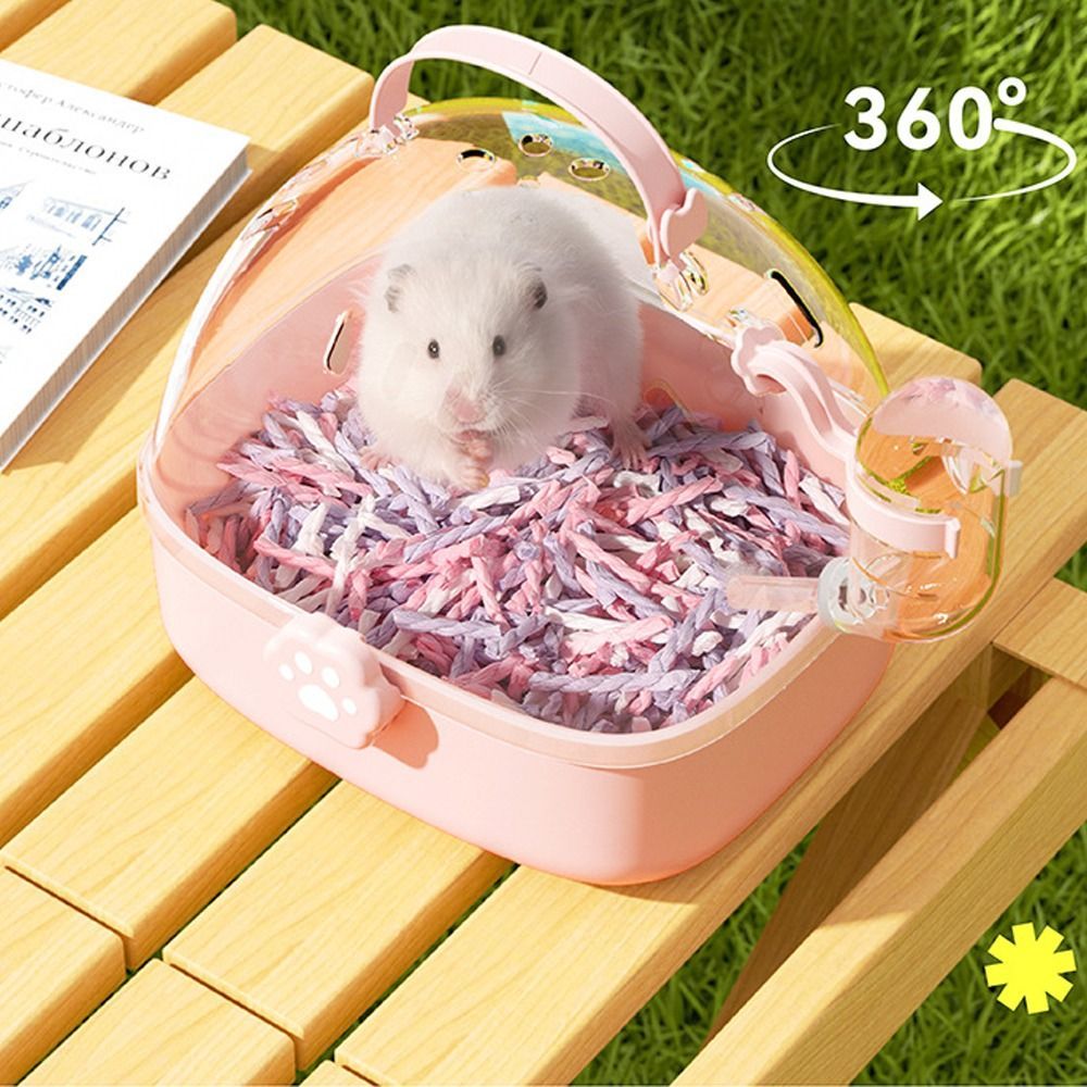 Portable Transparent Pet Carriers Cage Ventilated Breathable Hamster Cage with Water Bottle