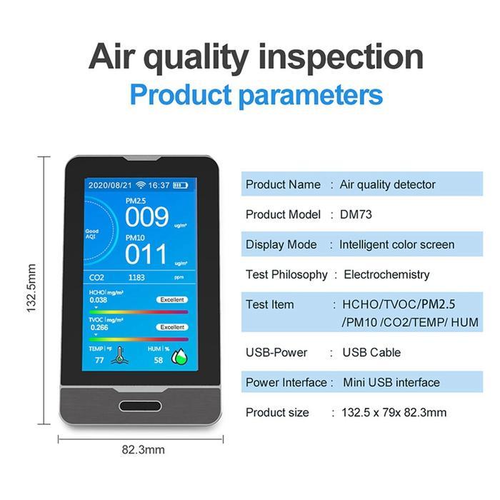 LED DISPLAY AIR MONITOR AIR MONITOR PM2.5 PM1.0 PM10 HCHO TVOC CO2 TEMPERATURE HUMIDITY METER