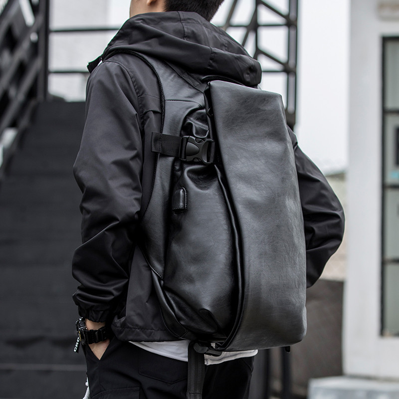 Men Leather Backpack, Waterproof Laptop Backpack, Large Capacity Business Backpack with USB