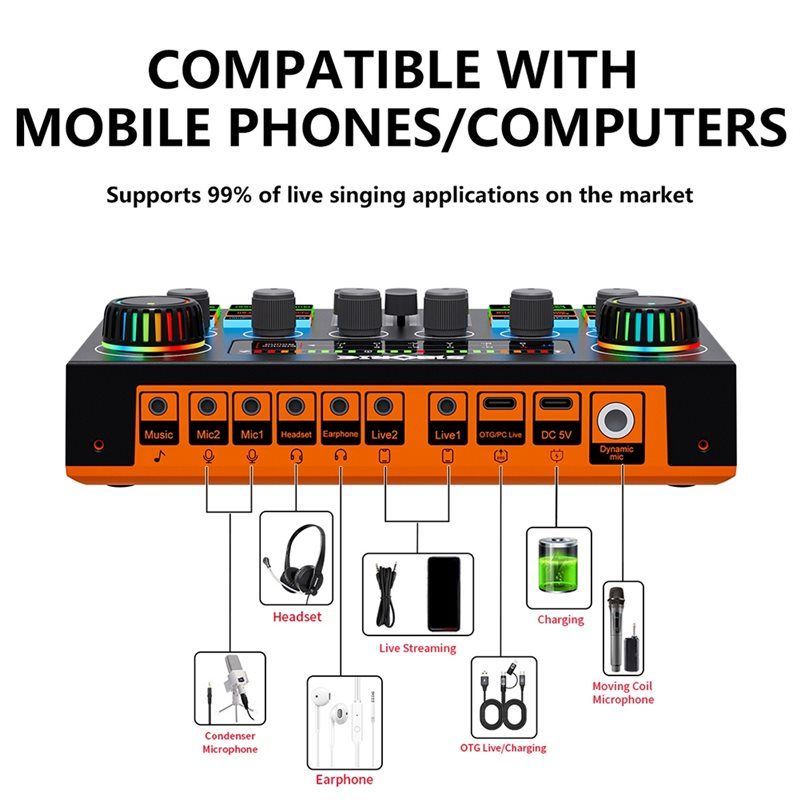 M67K-K Song Recording F999 Ultra Sound Card Bluetooth Touch Screen Mixer Live Sound Card Independent