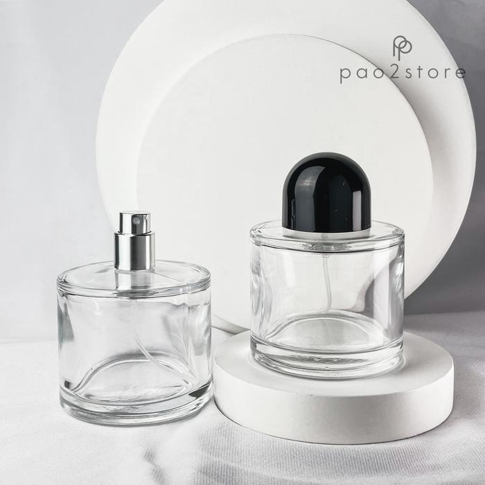 "New" Botol Spray 100ml Kaca Bulat Tebal - Refill Parfum Isi Ulang Unik - Drat / Ulir - BYR Black