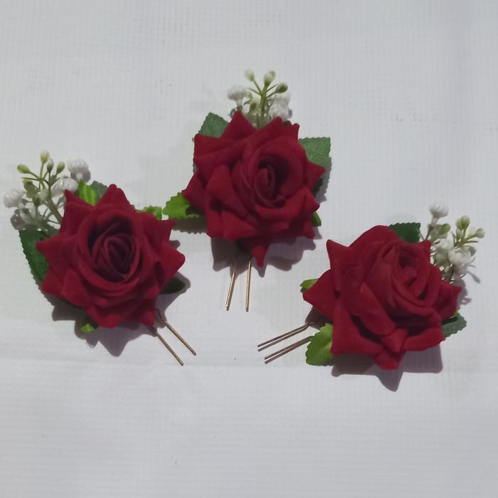 Tusuk Konde Bunga Mawar Merah Brudru-Asesoris Rambut