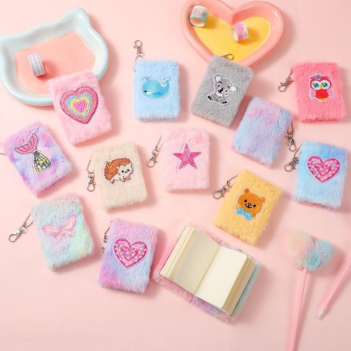 Buku Catatan Bulu Lucu - Notebook Mini Portabel dengan Karakter Kartun, Cocok untuk Anak Perempuan,