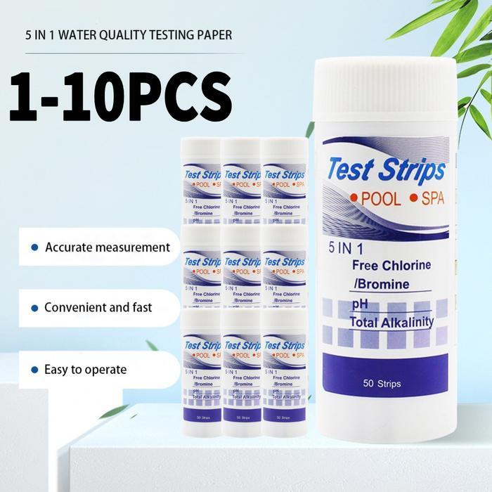 50PCS 5 IN 1 CHLORINE PH TEST STRIPS WATER TEST PH STRIPS AQUARIUM TEST STRIPS HIGH PRECISION FOR
