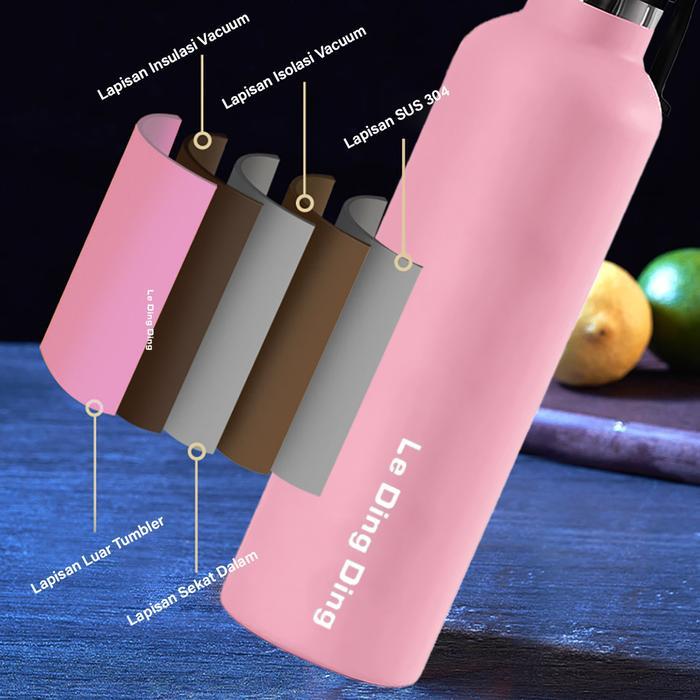 1Tumbler2 Penutup-Botol Minum 1 Liter Tumbler Stainless Vacuum Termos Tahan Panas Dingin 24 Jam