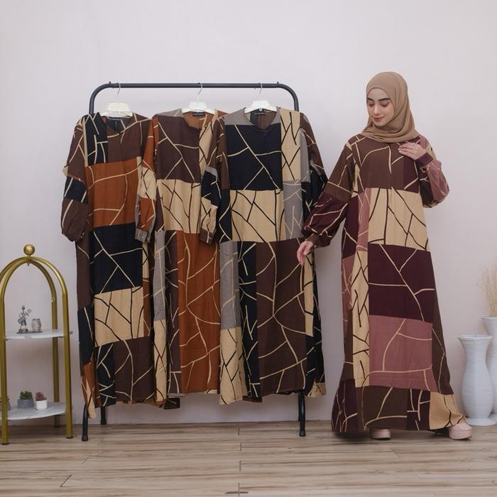 Ayunabella Jakarta Abaya Gamis Doha Bellamy Bahan Rayon Print Syari Wanita Dewasa Hitam Pesta Turki