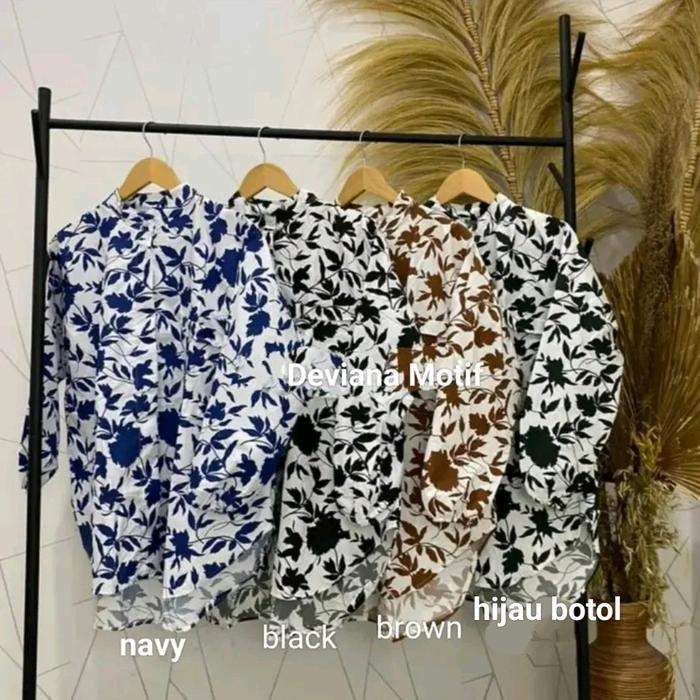 Keishop- Deviana Motif Daun Wanita Tunik Katun Fit Tangan Panjang