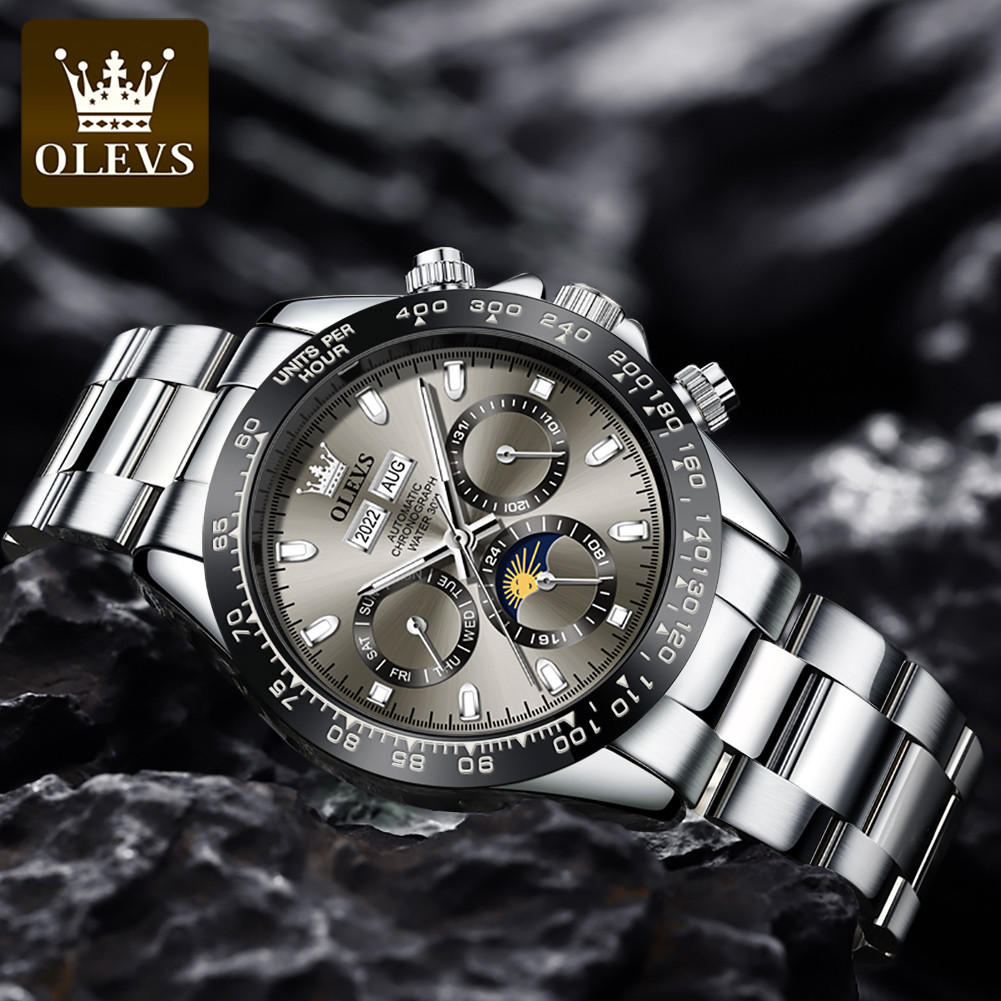OLEVS 6654 Mens Watch Fashion Chronograph Automatic Mechanical Wristwatch Waterproof Luminous