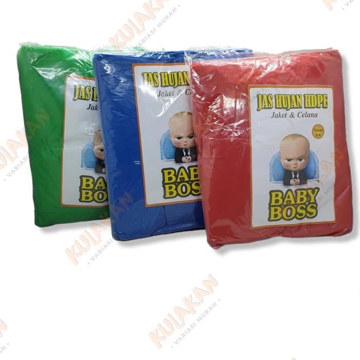 Jas Hujan Setelan Plastik HDPE Jaket Celana Baby Boss Tebal Murah