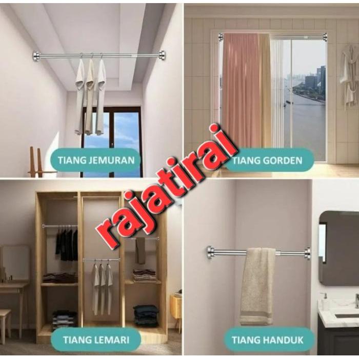TIANG STAINLIST FLEKSIBEL 70CM-120CM/TIANG JEMURAN TIRAI HORDENG KAMAR MANDI/ TONGKAT TIANG PIPA