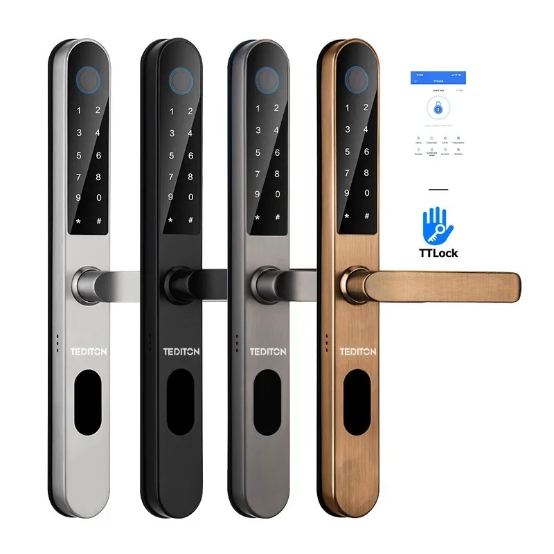 Factory Price Smart Handle Door Lock Biometric Keyless Glass Door Aluminum Sliding Smart Door Lock W