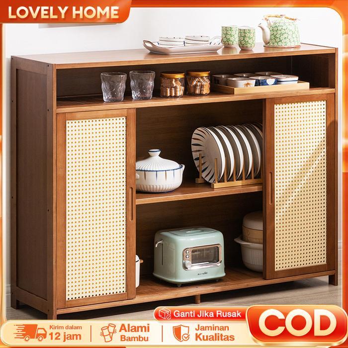 LOVE Rak Dapur Kayu Rak Penyimpanan Rak Oven Microwave Rak Kabinet Lemari Dapur Lemari Piring