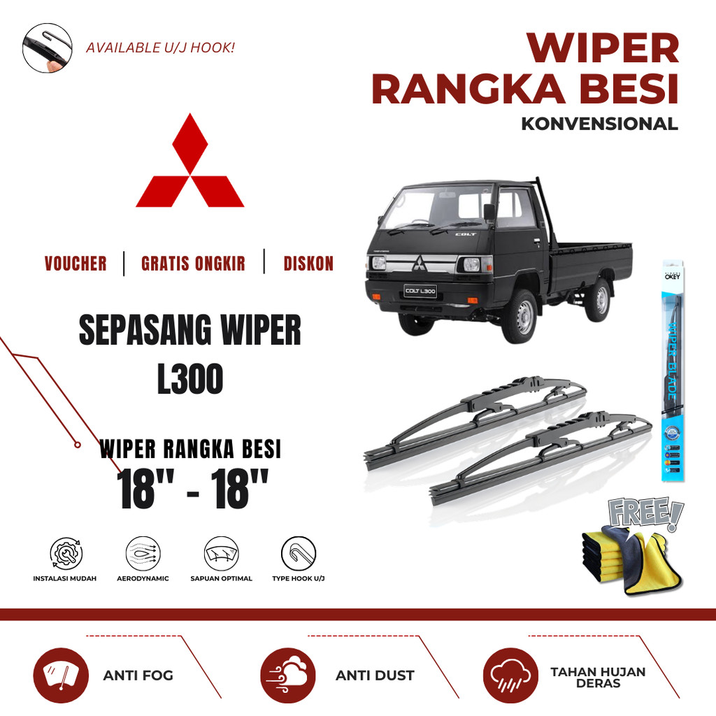 Wiper Mitsubishi L300 Konvensional Kaca Depan Mobil Free Lap Microfiber
