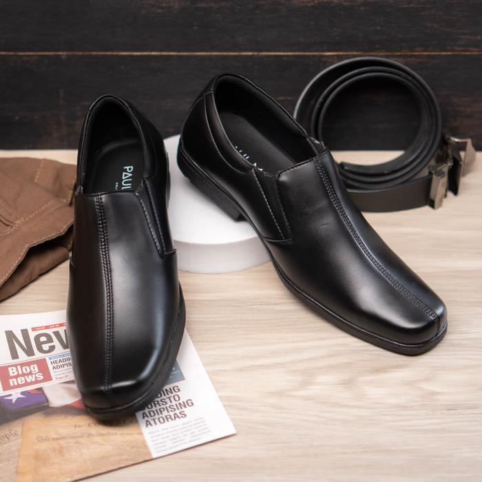 Aerostreet - Sepatu Formal Kerja Pria Milan 79 - Slip On Black Shoes Hitam Pantofel Karet Kantoran