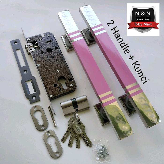 Gagang set kunci pintu Rumah Pink 45cm 33cm