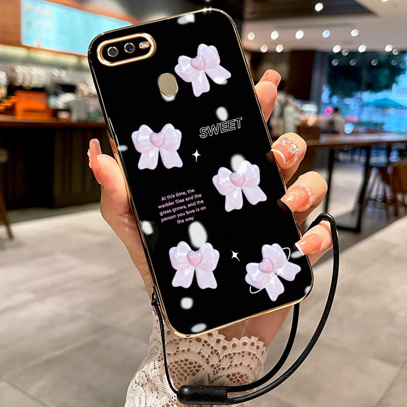 Casing Hp Untuk OPPO A7 A5s A12 A12s A11k Case Bow Purple pelapisan elektro Cesing silikon Kasing So