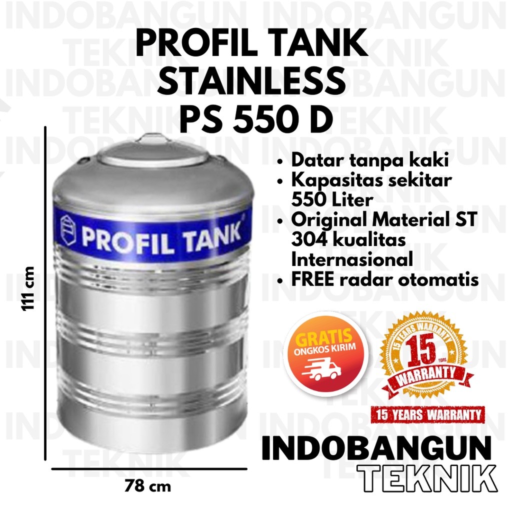 Toren Air Tangki Air Tandon Air Profil Tank Stainless PS 550 Liter 500 Liter Datar Tanpa Kaki Murah 