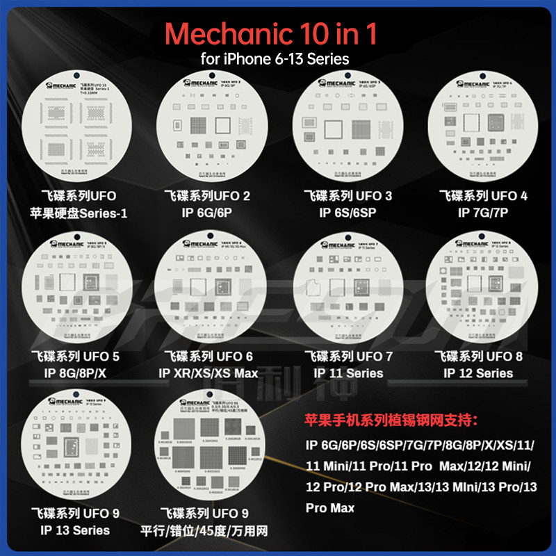 MECHANIC UFO BGA Steel Mesh Reballing Stencil for HUAWEI SAMSUNG XIAOMI iphone 6-16promax CPU