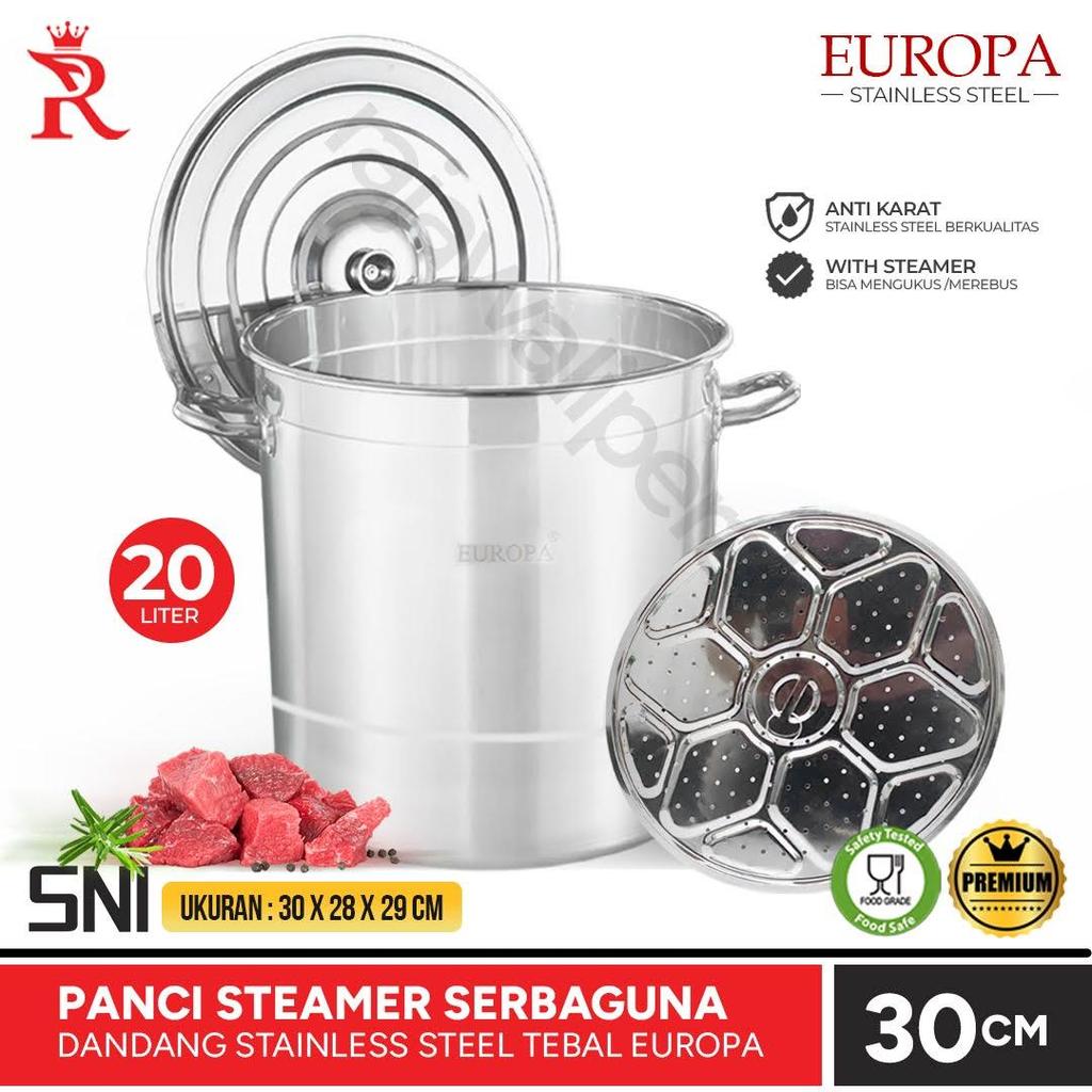 Panci Langseng Kukus 30 cm Dandang Besar Stock Pot Steamer Eropa 30 cm High Quality Stainless