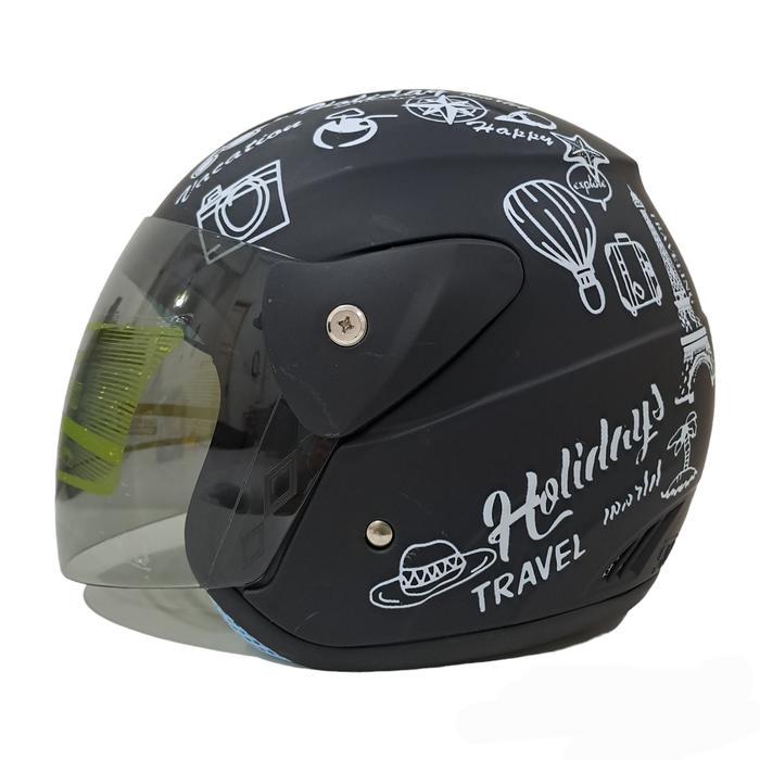 TERMURAH Helm Evolution Motif TRAVELING HITAM DOFF HALF FACE GM READY STOCK