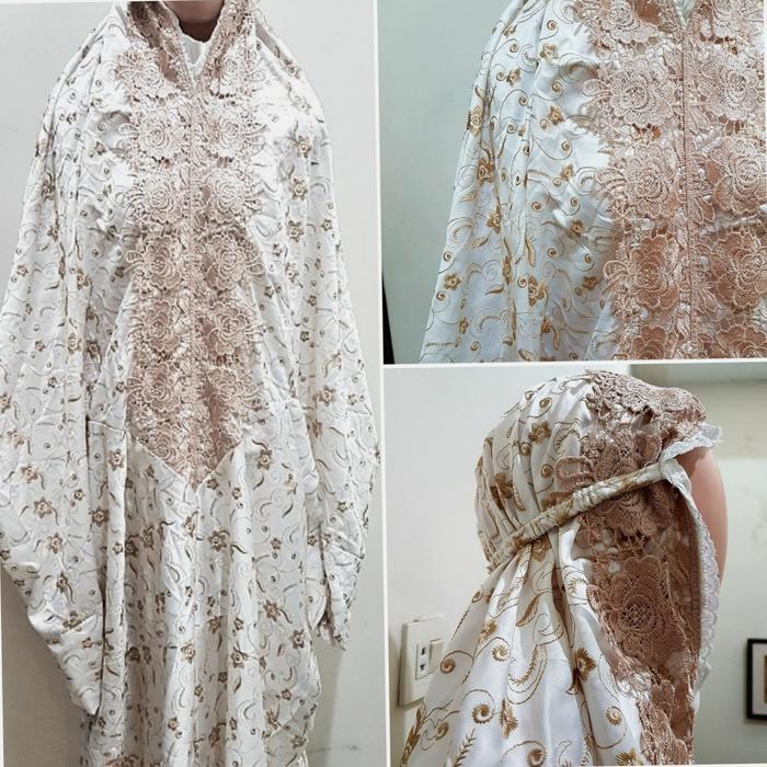 MUKENAH TERUSAN LAJURAN Tebal Panjang katun SEMI SUTRA Benang BOLA EMAS/PUTIH BORDIR DEWASA JUMBO