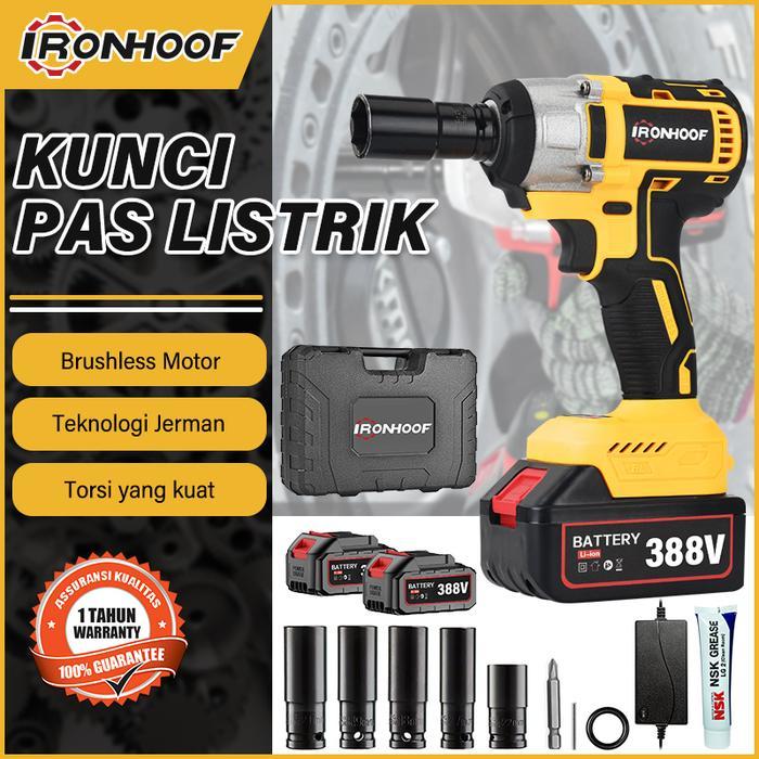 Krisbow Modern - Ironhoof Impact Wrench Brushless 420N.M Mesin Bor Baterai Impact Baterai 288V