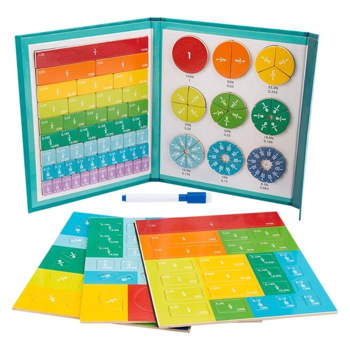 Fraction Game Magnetic Wooden Travel Toy Mainan Anak Belajar Pecahan