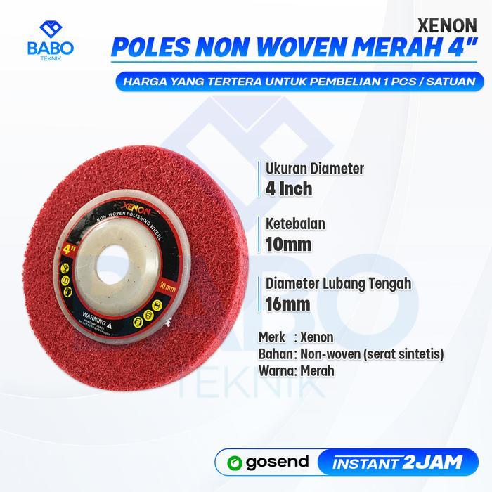 Batu Poles Sponge Merah Non Woven XENON 4" Poles Stainless