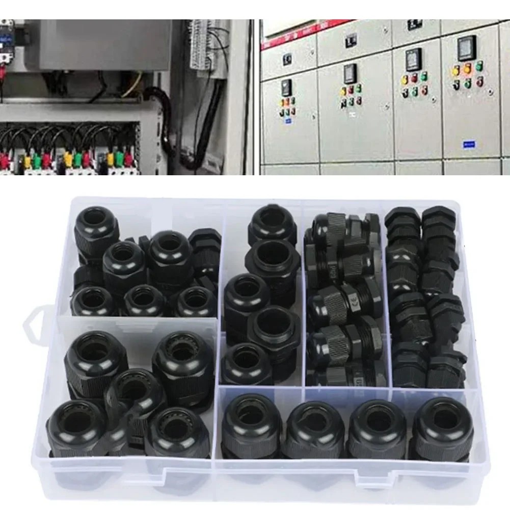 50PCS Waterproof Nylon Cable Gland Kit Joints Locknut Glands Fit 3-16mm Cable PG7 PG9 PG11 PG13.5