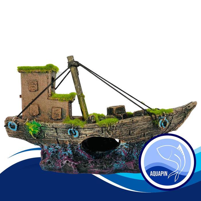 Hiasan Aquarium Kapal Karam Tenggelam Berlumut Model Terbaru F7347