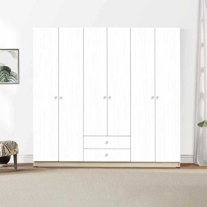 KIRANA Morris - Lemari Pakaian Kayu 6 Pintu Putih Wardrobe Jumbo Modern Minimalis - Morris Polos