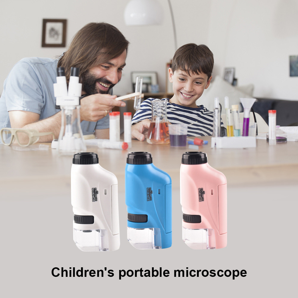 Kit Mikroskop Saku Mini 60X-120X Mikroskop Genggam Lab Mikroskop Bertenaga Baterai dengan Lampu LED 