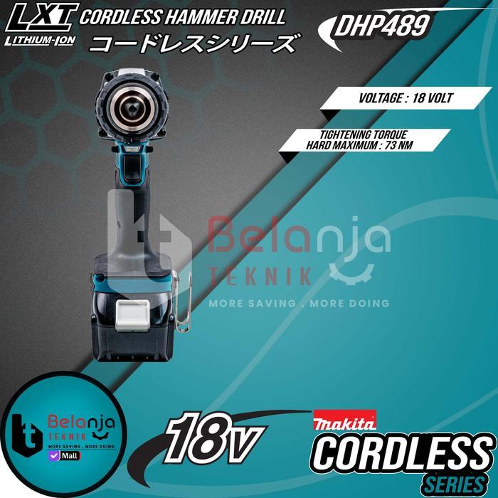 Makita Mesin Bor Cordless D489 RTJ 18 Volt Hammer Driver D489RTJ dengan BL Motor & Lampu