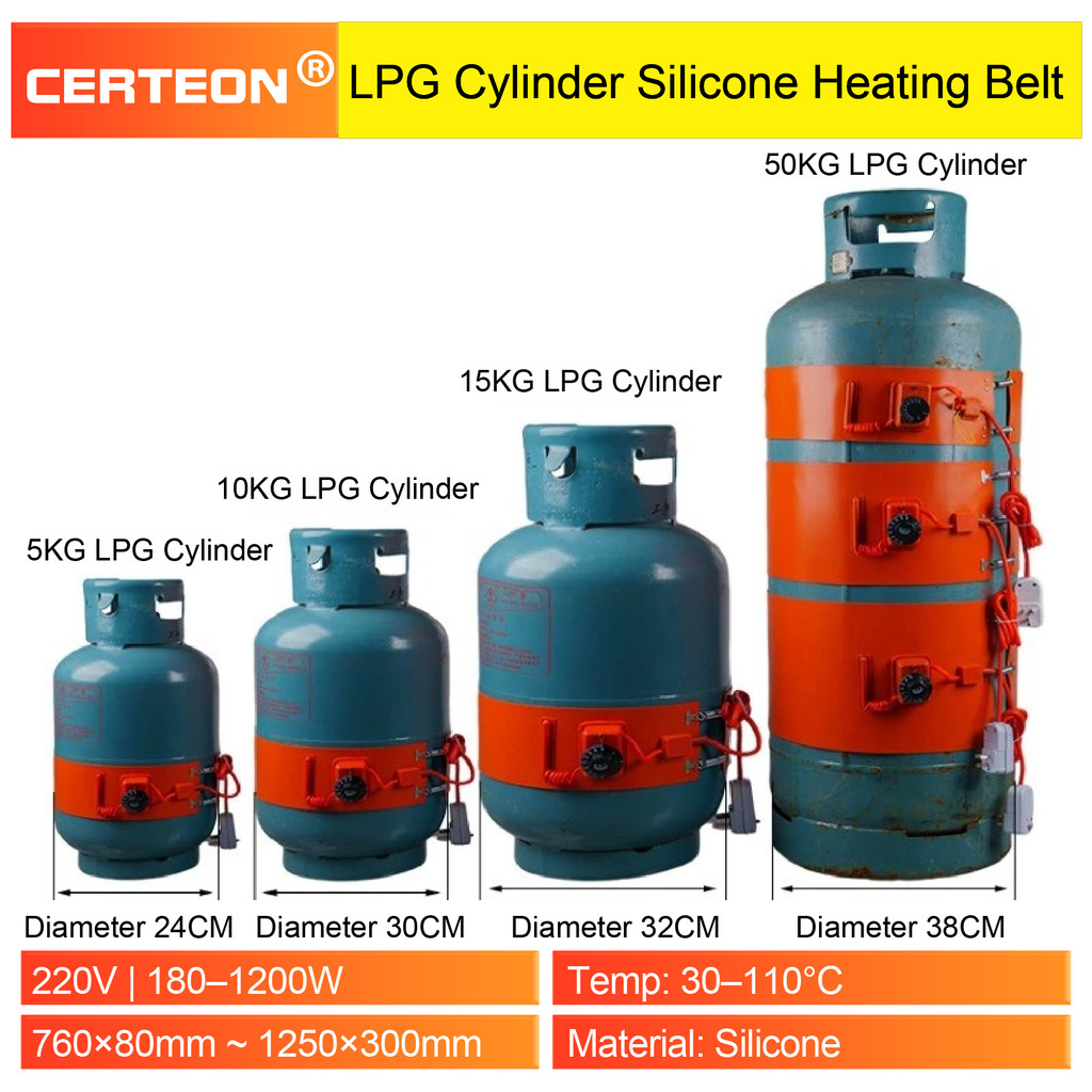 Silicone Gas Cylinder Heating Belt 220V for 5/13/15/50kg LPG Tank with Thermostat 30110C Overheat