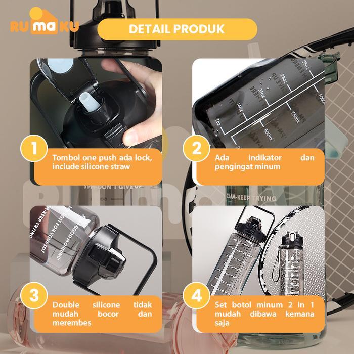 Rumaku Botol Minum Sporty 2 in 1 Tumbler 2 Liter + 1 Liter Premium BPA Free