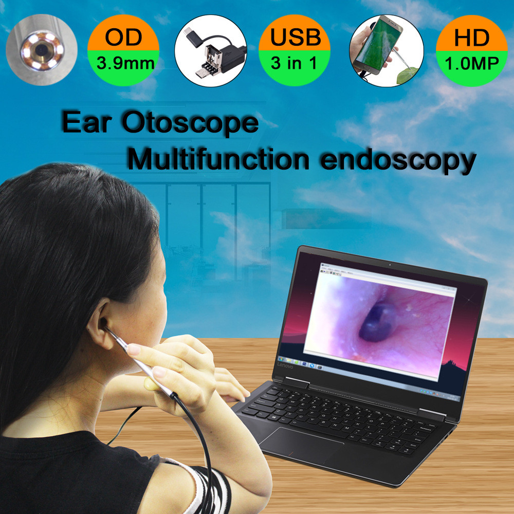 3.9mm HD 720P 3IN1 USB Medical Endoscope Ear Otoscope Camera Waterproof Endoscope Camera For OTG And