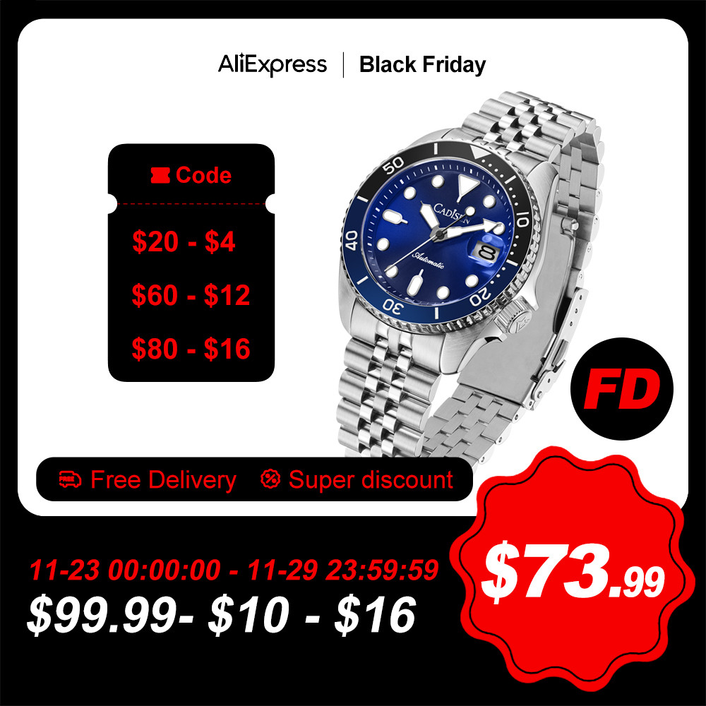 CADISEN New Luminous Men Mechanical Wristwatches Ceramic Bezel Sapphire Glass NYLON Band Automatic W