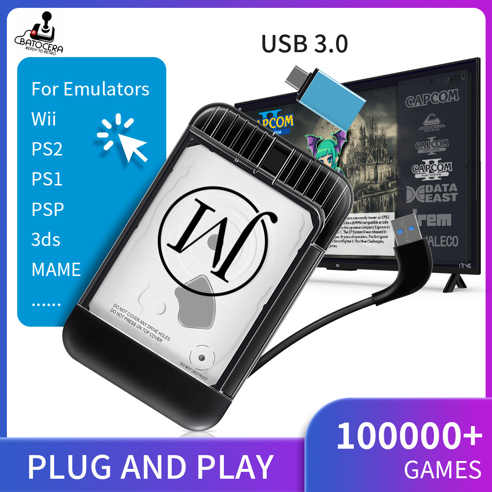 Retrobat Game HDD for PS2/PS1/PSP/N64/WII/MAME/3DO Retro Video Game External Hard Drive For Windows 
