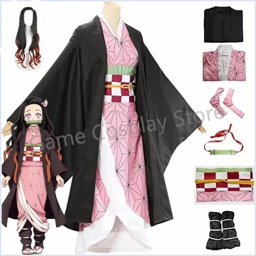 Anime Nezuko Cosplay Kamado Nezuko Cosplay Costume Nezuko Wig Pro Uniform For Kids Halloween