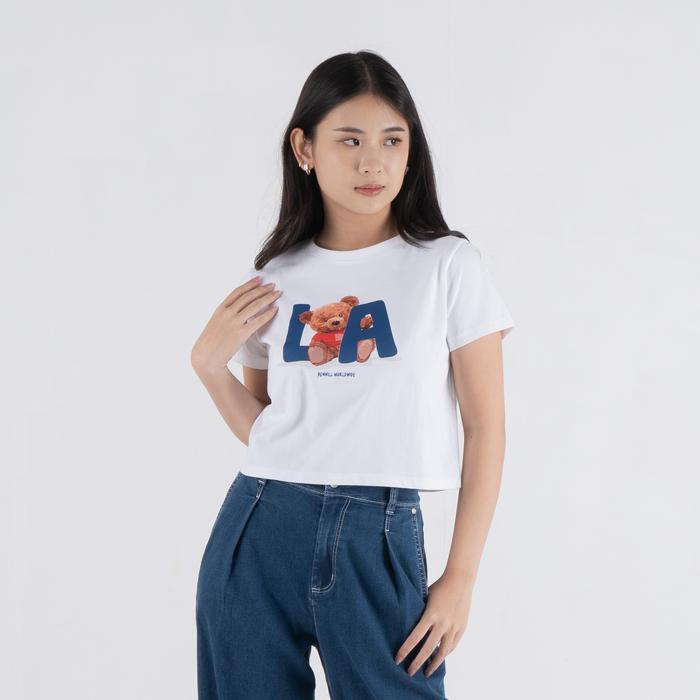 Benhill Kaos Wanita Crop Top White A509-39186 Baju Cotton Combed Nyaman