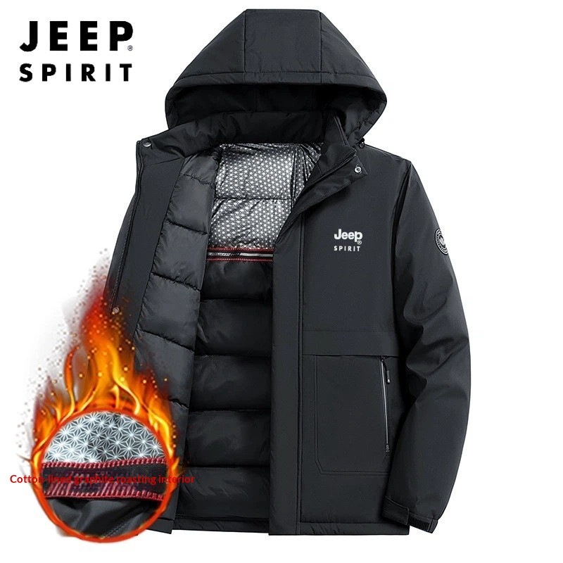 Jeep Spirit Jacket Autumn and Winter Thickened Men's Hooded Outdoor Fashion Leisure Windbreaker