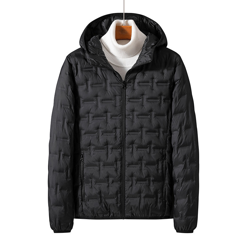 Winter White Down Jacket Men Graphene Self-heating Windproof Pleated Hooded Puffer Jackets Casual