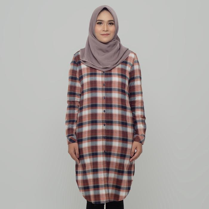 Benhill Kemeja Tunik Couple Flannel Kotak Terracotta 1215-50402 Baju Motif Panjang Remaja Pasangan