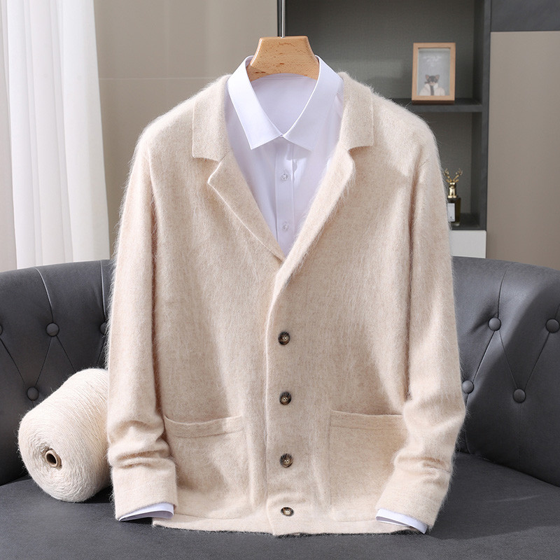 New Mink Wool Cardigan Men's Padded Sweater Coat Business Casual Knitted Cashmere Sweater Coat