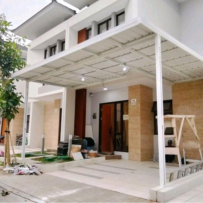 Kanopi Rangka Baja Ringan Atap Alderon Double Layer Terpasang Untuk Rumah Modern Dan Tahan Lama